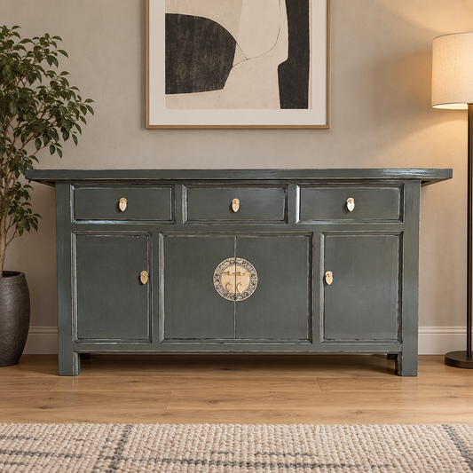 Vintage Asia Chinesisches Sideboard Kommode Schrank Grau - Art. 34373-Cloud