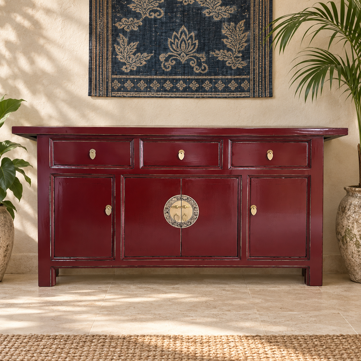 Vintage Asia Chinesisches Sideboard Kommode Schrank Scharlachrot - Art. 34373-Scarlet