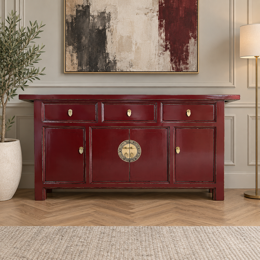 Vintage Asia Chinesisches Sideboard Kommode Schrank Scharlachrot - Art. 34373-Scarlet