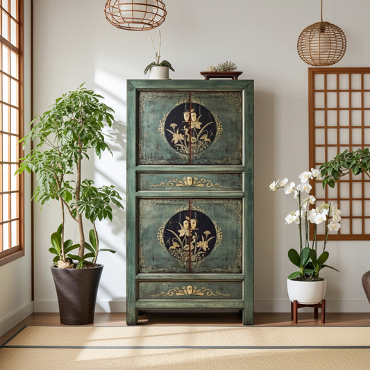 Vintage Asia Hochzeitsschrank Schrank Kommode Regal Tannengrün - Art. 33723-2