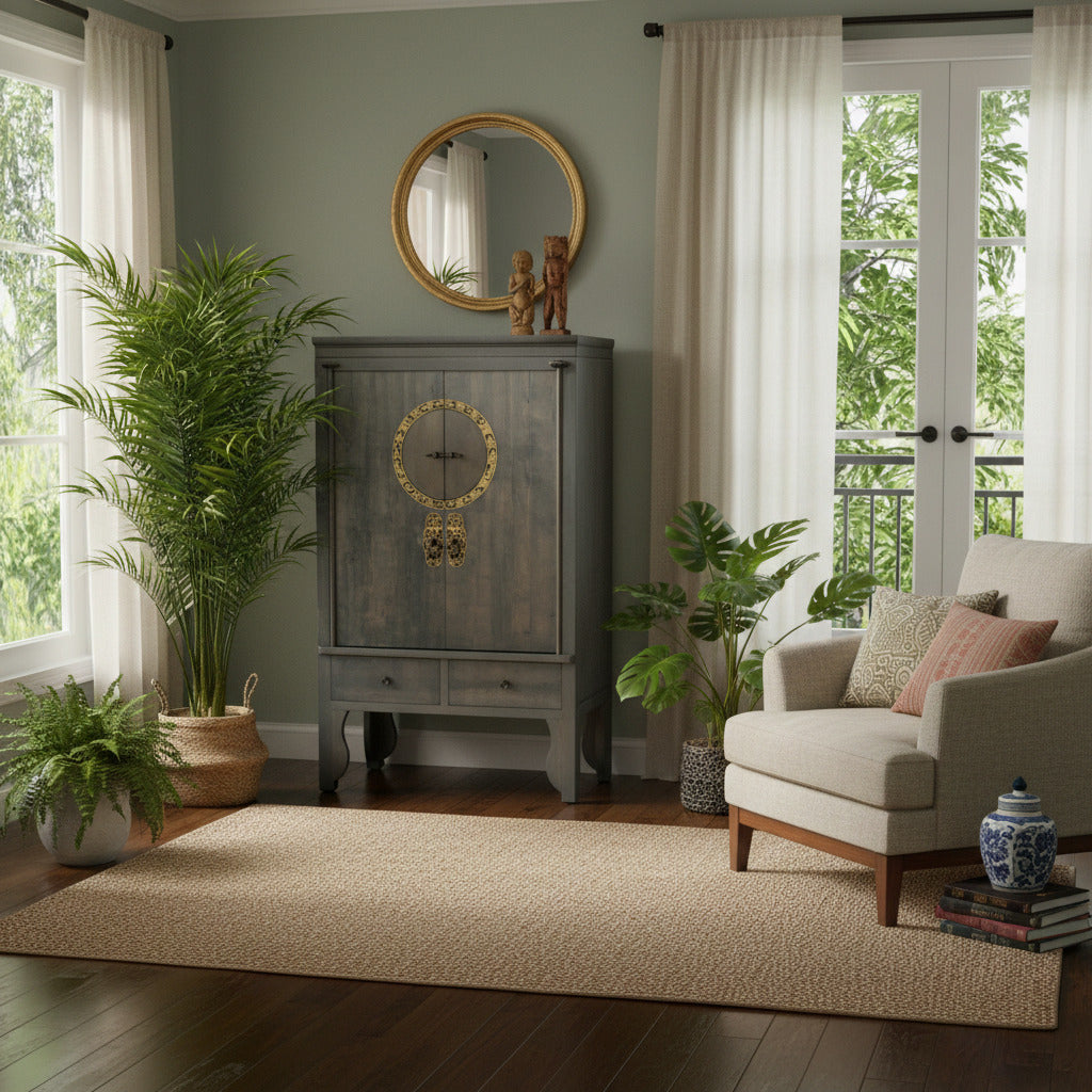 Vintage Asia Chinesischer Schrank Hochzeitsschrank Dunkelgrau- Art. A502/darkgray