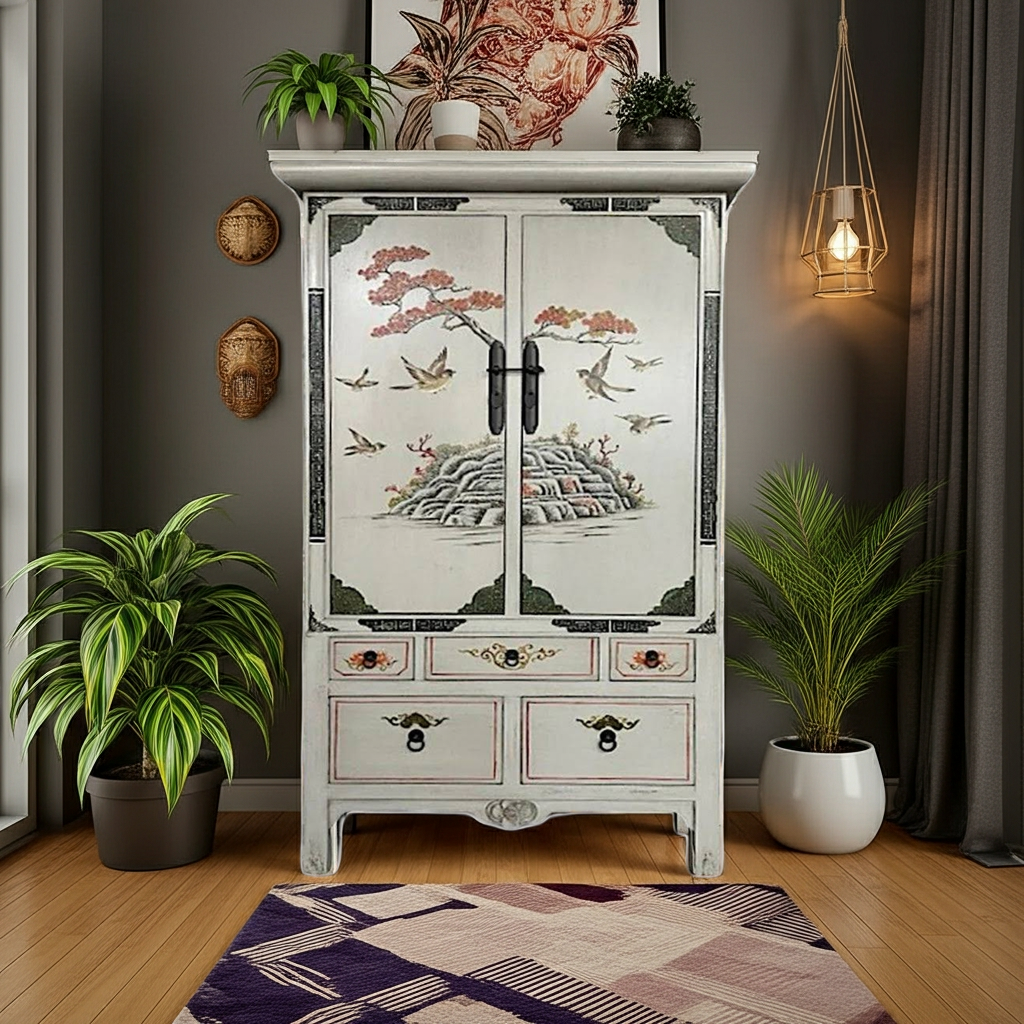 Vintage Asia Handbemalter asiatischer Schrank Kommode - Art. 2023-1