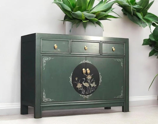 vintage Asie Chinois Commode Buffet Étagère Sapin Vert - Article 33082-3