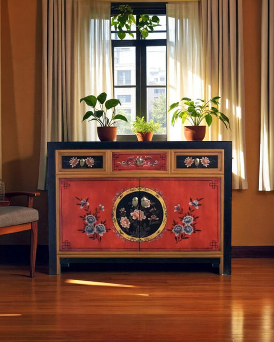 Vintage Asia Chinesische Kommode Sideboard Regal "Coalflowers" - Art. 33082-4