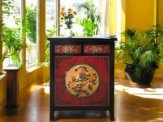 Vintage Asia Chinese Highboard Chest of Drawers Cabinet Red-Black - Art. 32610-3