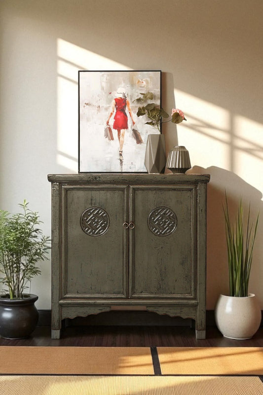 Vintage Asia Orientalisches Kästchen Schrank Kommode Dunkelgrau - Art. 42718