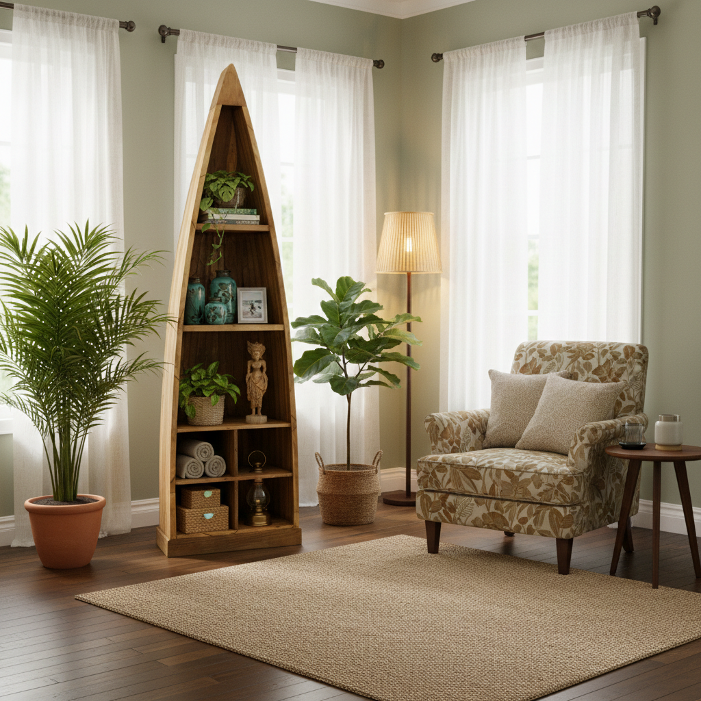 Vintage Asia Indisches Mangoholz-Regal Bootsregal - Art. Boatshelf