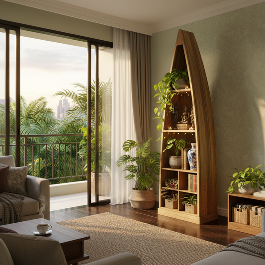 Vintage Asia Indisches Mangoholz-Regal Bootsregal - Art. Boatshelf