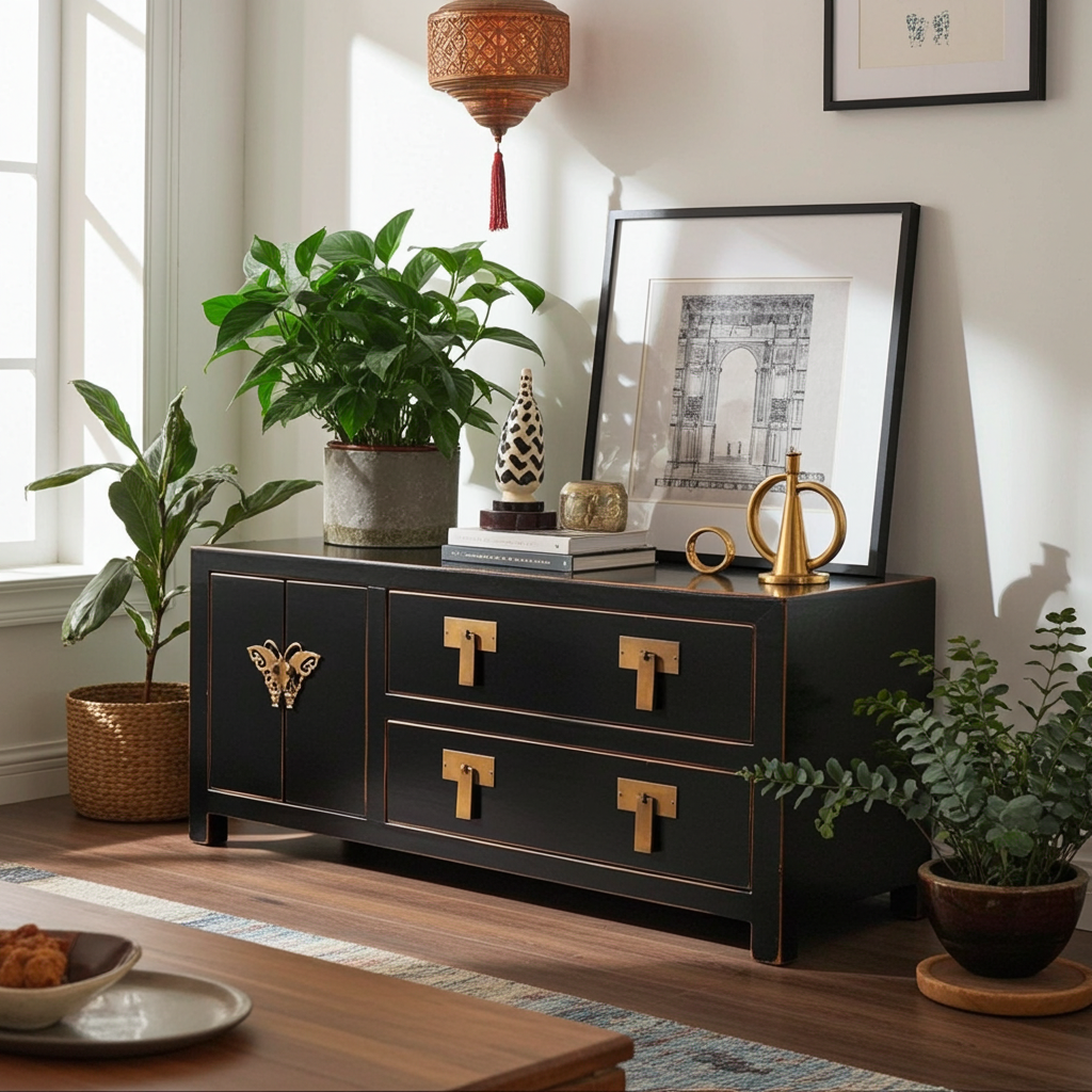 Vintage Asia TV Cabinet Sideboard Lowboard Black - Art. TV273/black