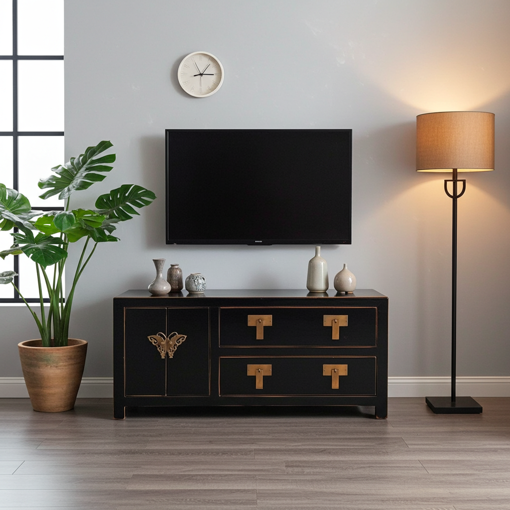 Vintage Asia TV Cabinet Sideboard Lowboard Black - Art. TV273/black