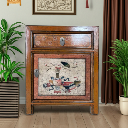 Vintage Asia Chinesisches Nachtkästchen Nachttisch Kommode Braun-Beige - Art. 35191-15
