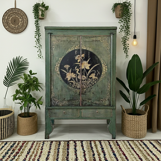 Vintage Asia Chinesischer Schrank Hochzeitsschrank Kommode Tannengrün - Art. A600-2
