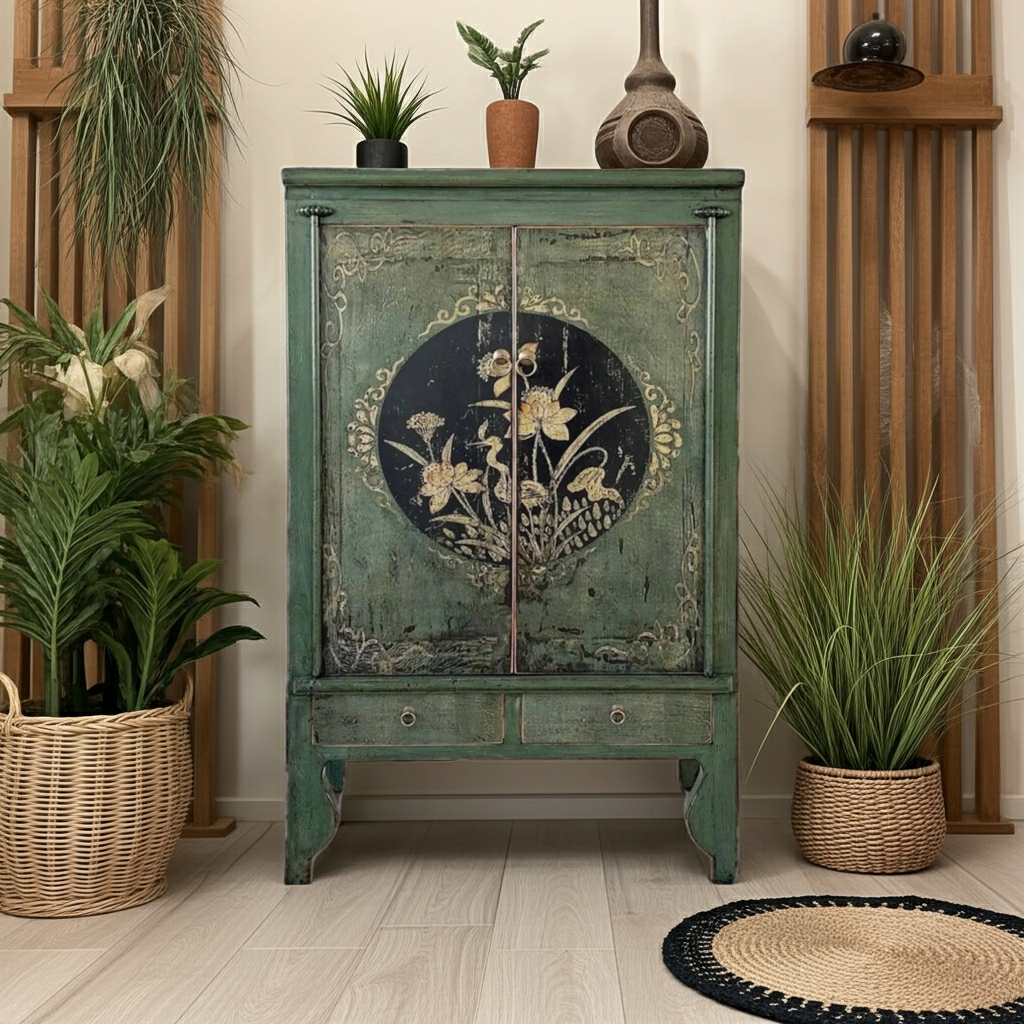 Vintage Asia Chinese Cabinet Wedding Cabinet Chest of Drawers Fir Green - Art. A600-2