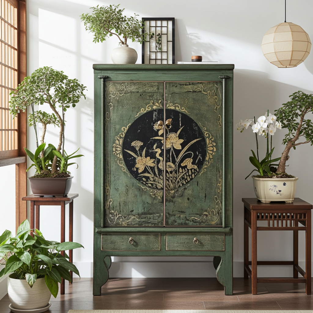 Vintage Asia Chinese Cabinet Wedding Cabinet Chest of Drawers Fir Green - Art. A600-2