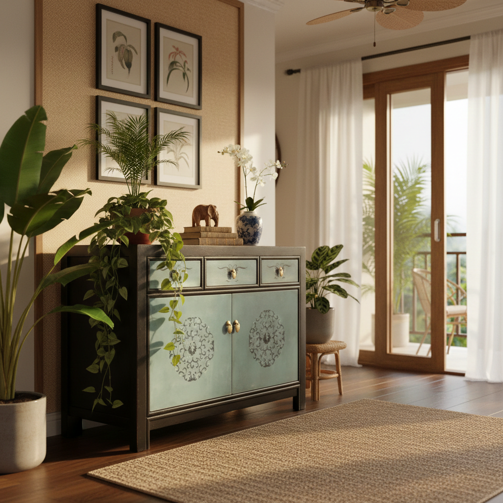 Vintage Asia Chinesische Kommode Sideboard Regal Türkisblau - Art. 33082-8