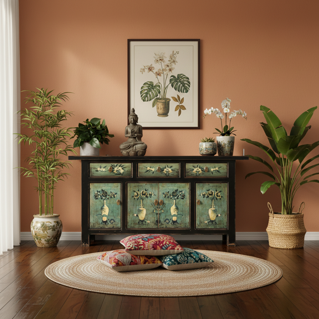 Vintage Asia Oriental Chest of Drawers Sideboard Cabinet Mint Green - Art. 34372-6