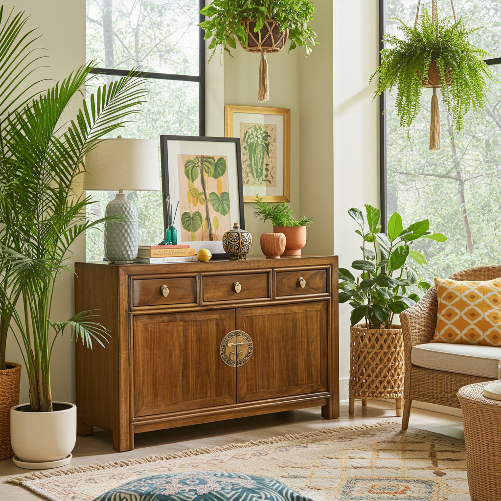 Vintage Asia Chinesische Kommode Sideboard Regal Kastanienbraun - Art. 33083-Maroon