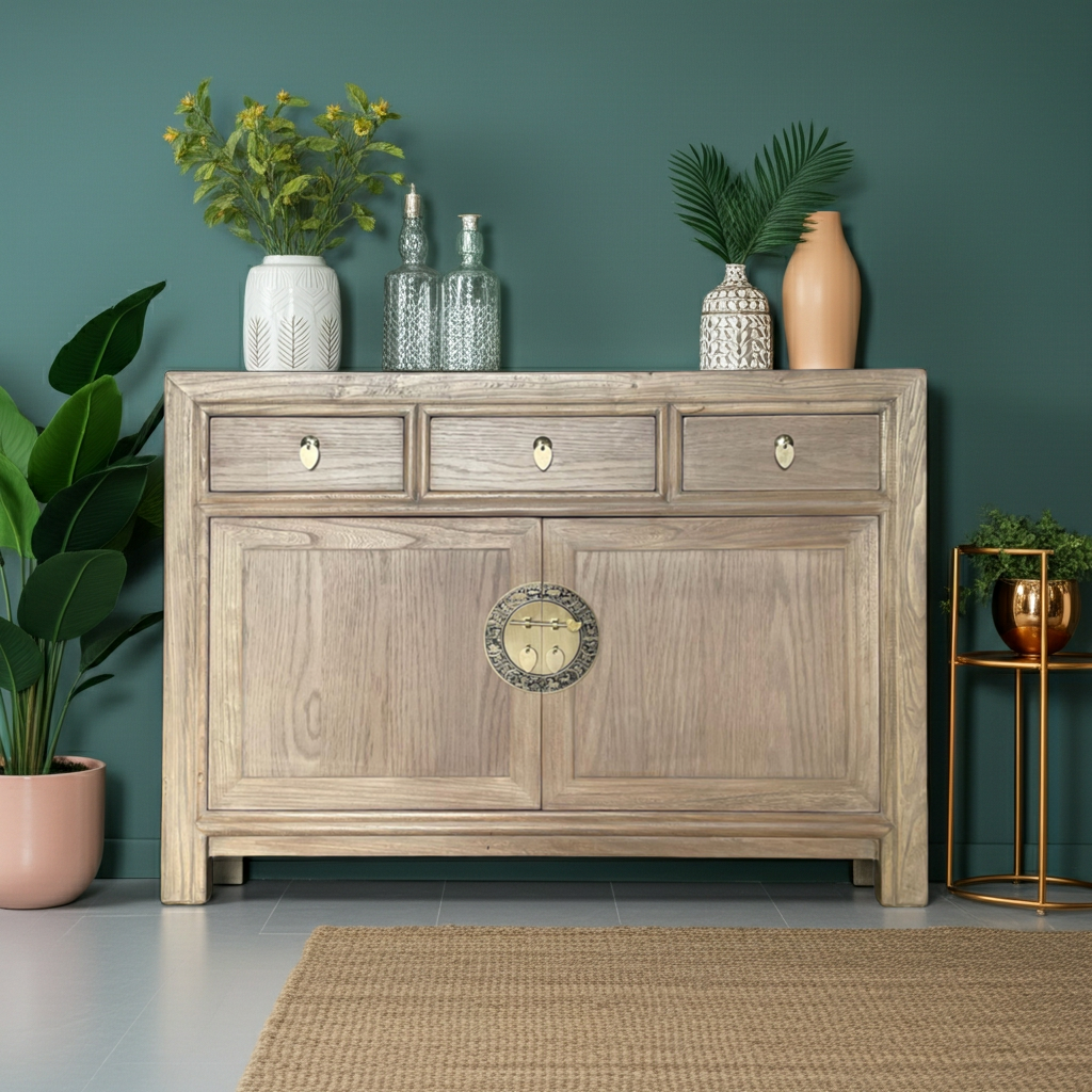 Vintage Asia Chinesische Kommode Sideboard Regal Natur - Art. 33083-Natural