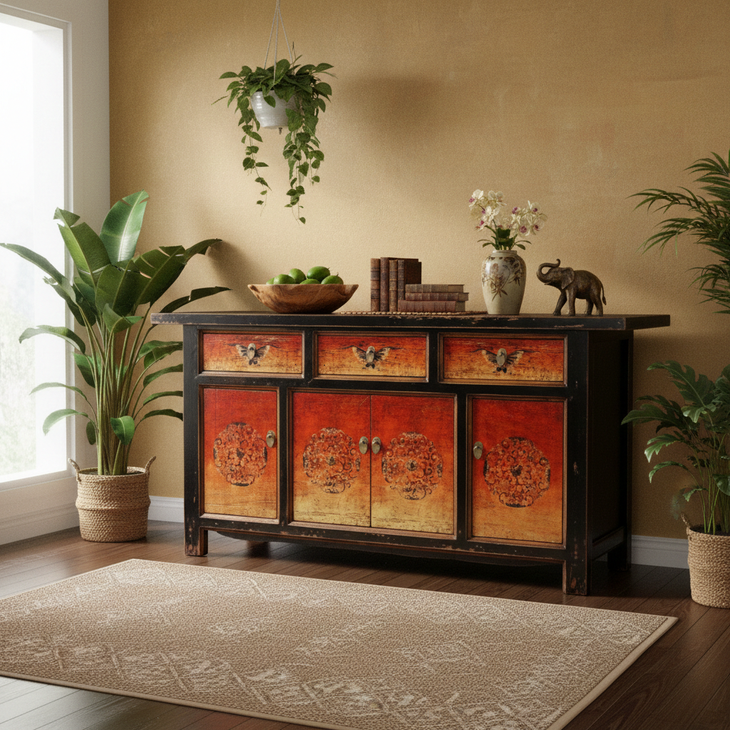 Vintage Asia Orientalische Kommode Sideboard Schrank "Fire" - Art. 34372-2