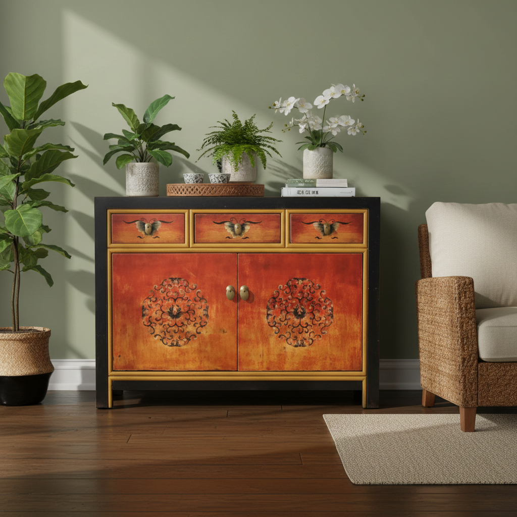 Vintage Asia Chinesische Kommode Sideboard Regal "Fire" - Art. 33082-7