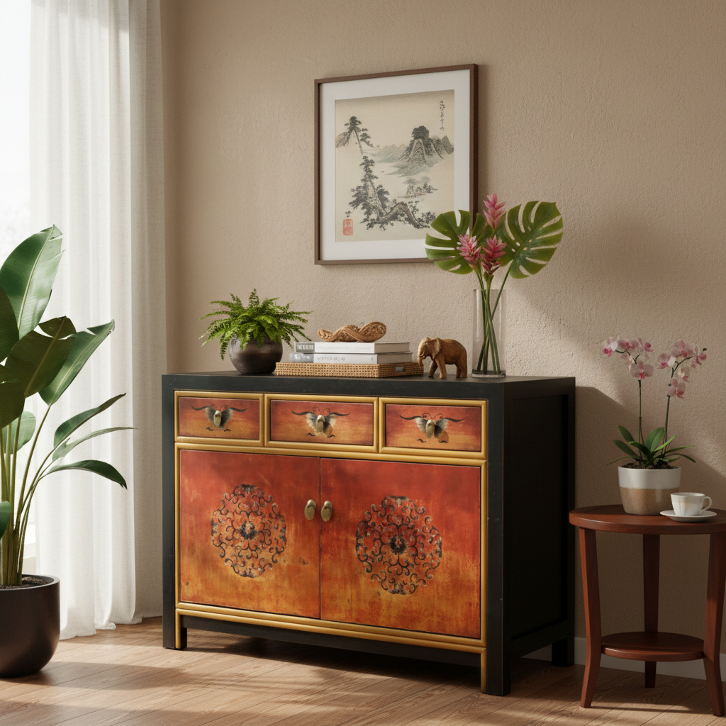 Vintage Asia Chinesische Kommode Sideboard Regal "Fire" - Art. 33082-7