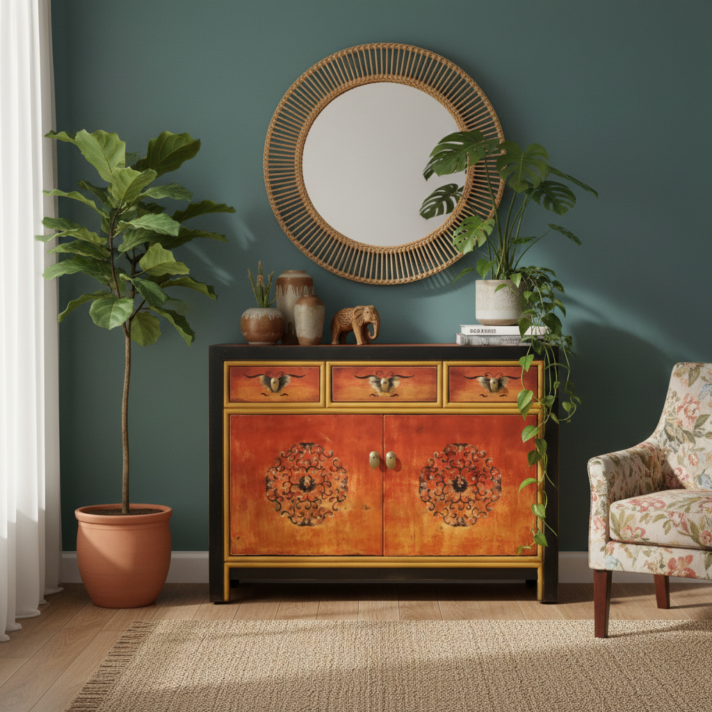 Vintage Asia Chinesische Kommode Sideboard Regal "Fire" - Art. 33082-7