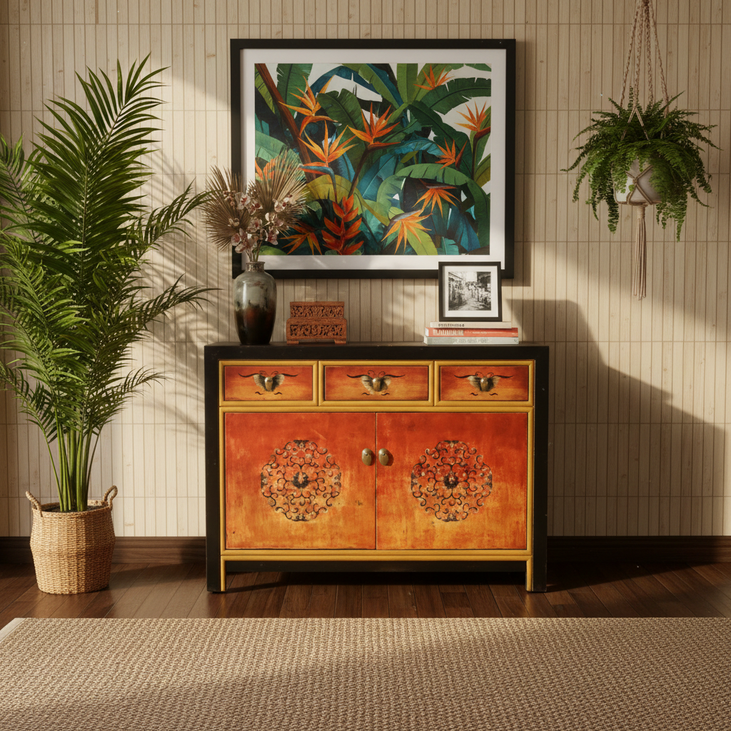 Vintage Asia Chinesische Kommode Sideboard Regal "Fire" - Art. 33082-7