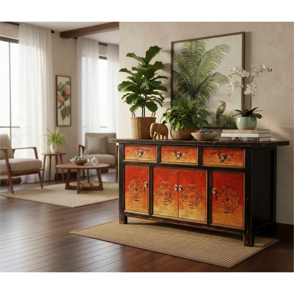 Vintage Asia Orientalische Kommode Sideboard Schrank "Fire" - Art. 34372-2