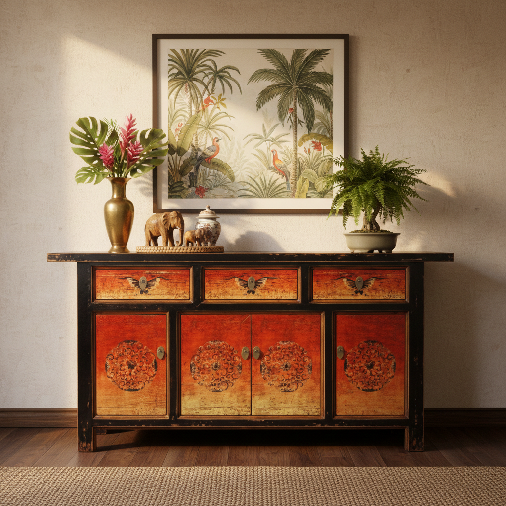 Vintage Asia Orientalische Kommode Sideboard Schrank "Fire" - Art. 34372-2