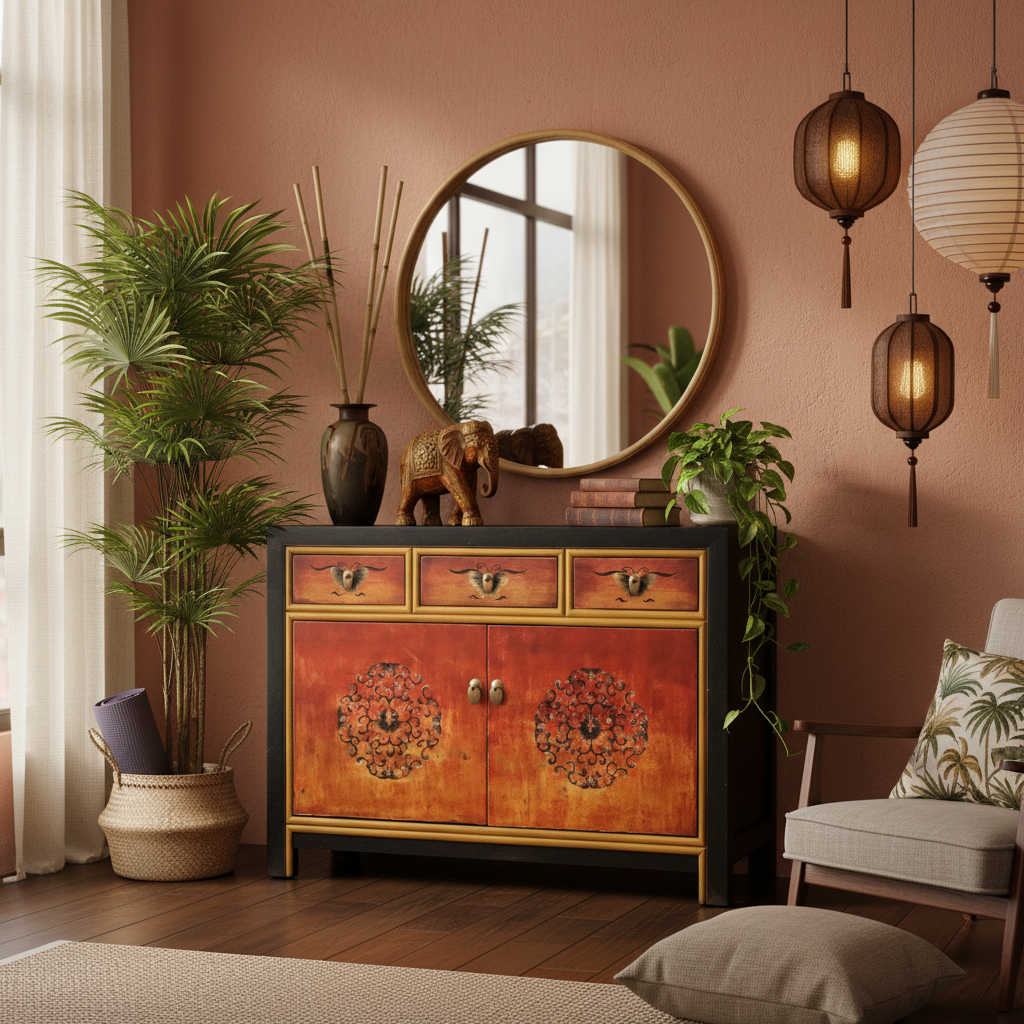 Vintage Asia Chinesische Kommode Sideboard Regal "Fire" - Art. 33082-7