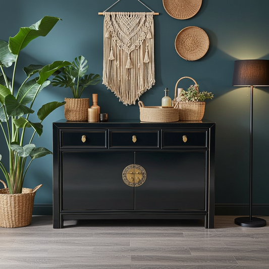 Vintage Asia Chinesische Kommode Sideboard Regal Schwarz - Art. 33083-Black