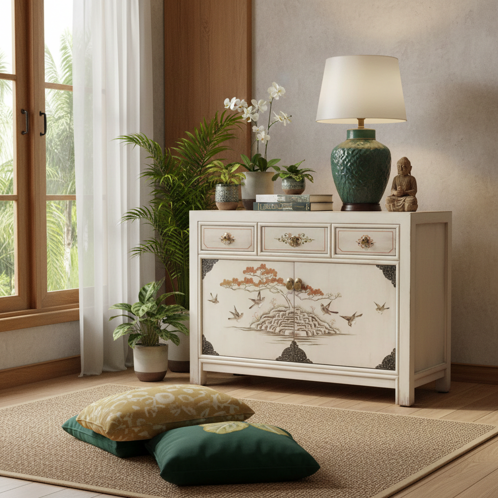 Vintage Asia Chinese Chest of Drawers Sideboard Shelf "Vintagefog" - Art. 33082-12