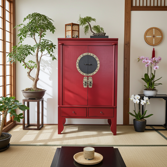 Vintage Asia Chinesischer Schrank Hochzeitsschrank Kommode Rot - Art. A502/red