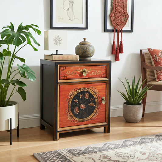 Vintage Asia Chinesisches Nachtkästchen Nachttisch "Coalflowers" - Art. 35191-8