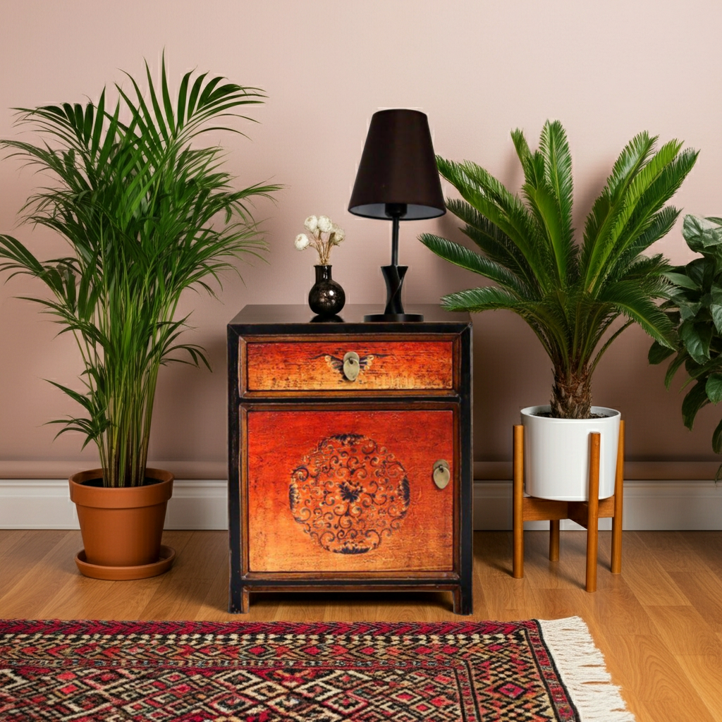 Mesita de noche china vintage asiática "Fuego" - Artículo 35191-2