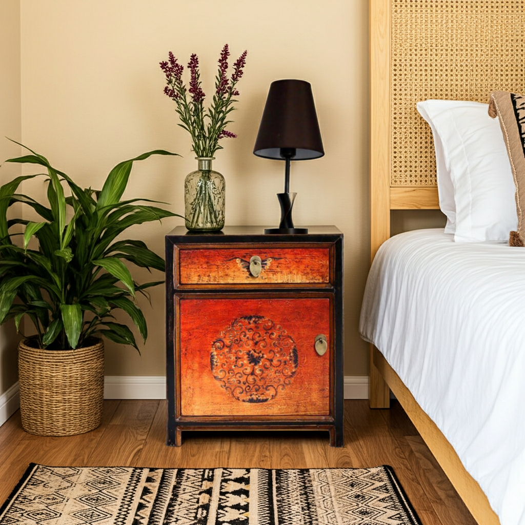 Mesita de noche china vintage asiática "Fuego" - Artículo 35191-2