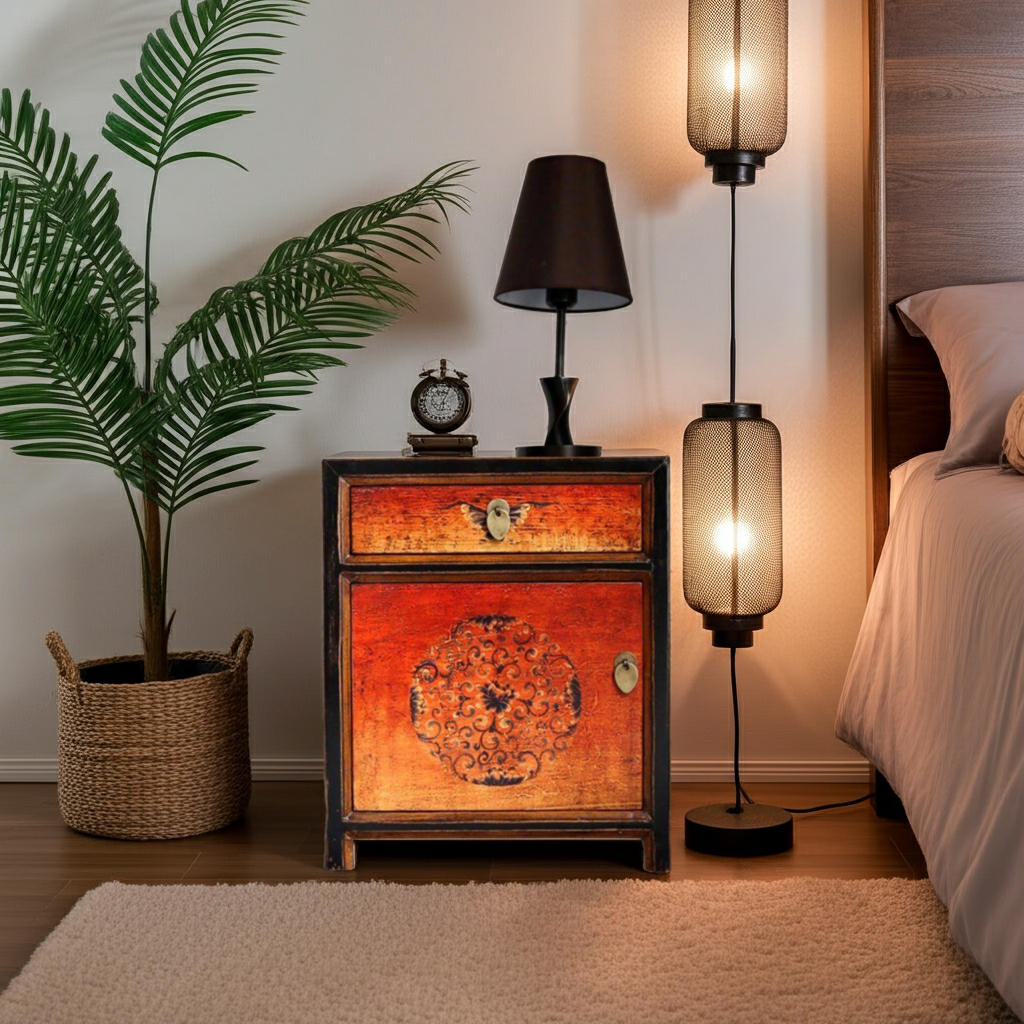 Mesita de noche china vintage asiática "Fuego" - Artículo 35191-2