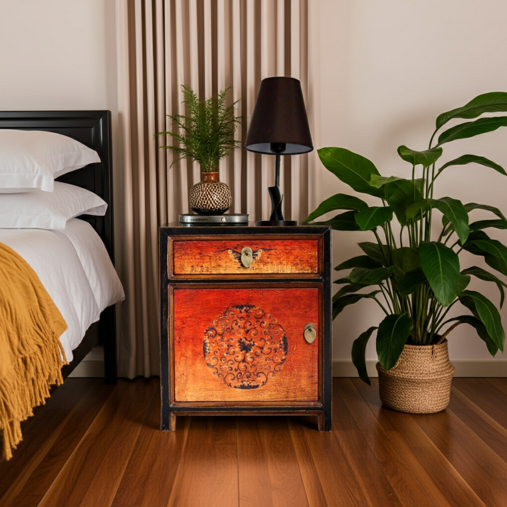 Mesita de noche china vintage asiática "Fuego" - Artículo 35191-2