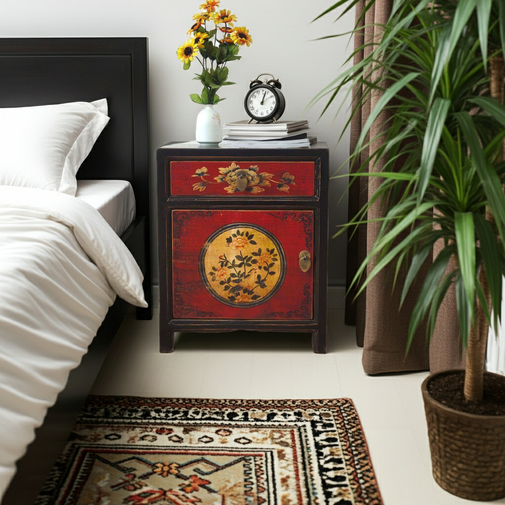 Vintage Asia Chinesisches Nachtkästchen Nachttisch "RedMagic" - Art. 35191-9