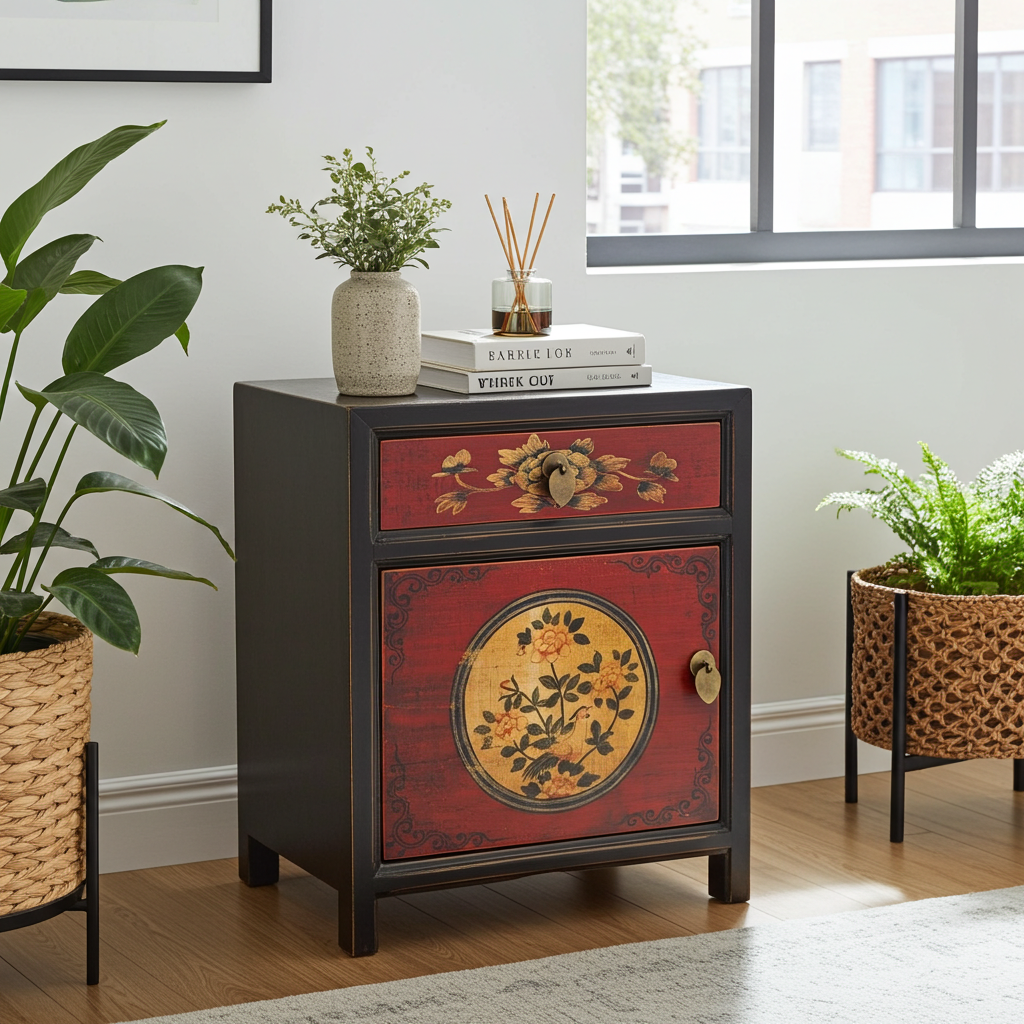 Vintage Asia Chinesisches Nachtkästchen Nachttisch "RedMagic" - Art. 35191-9