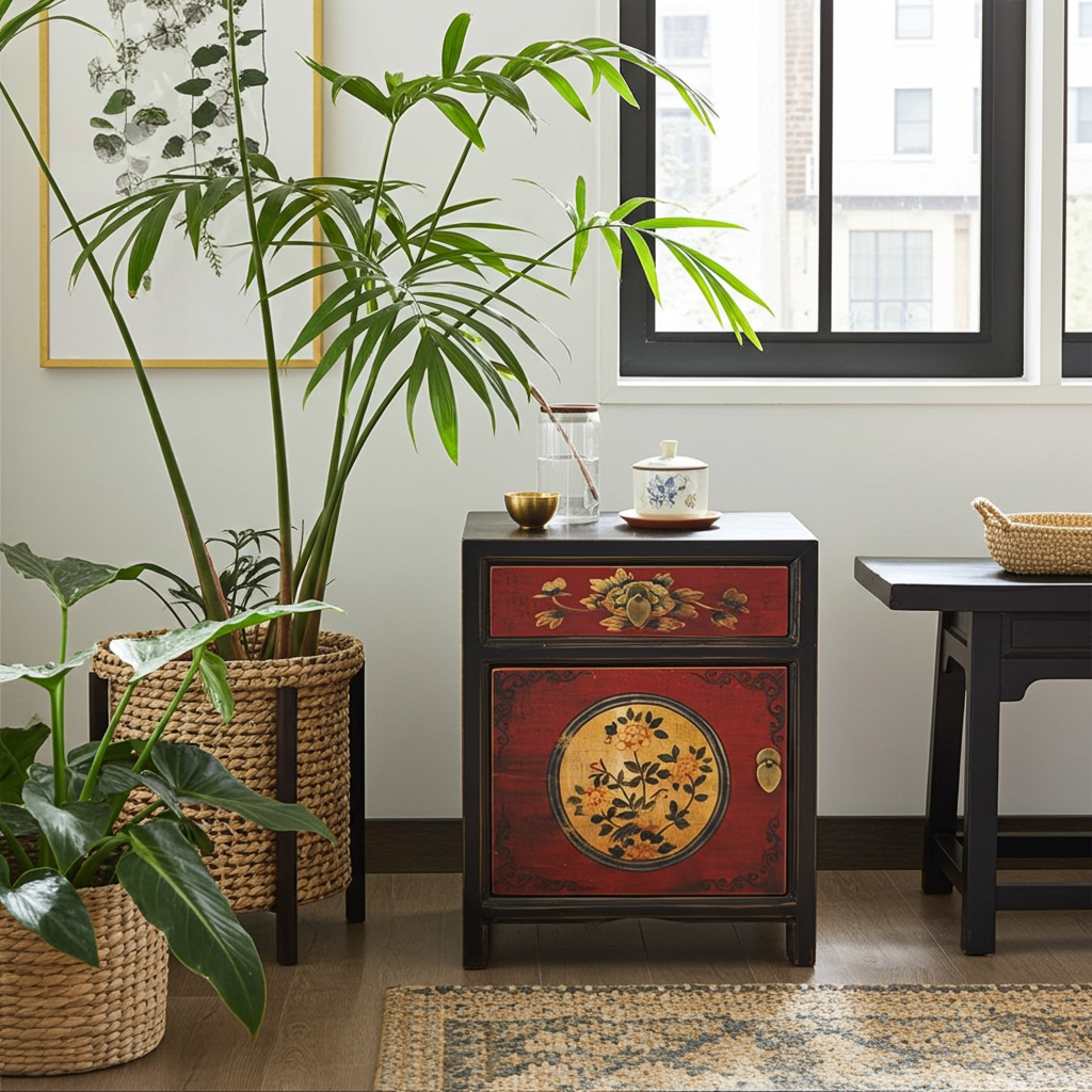 Vintage Asia Chinesisches Nachtkästchen Nachttisch "RedMagic" - Art. 35191-9