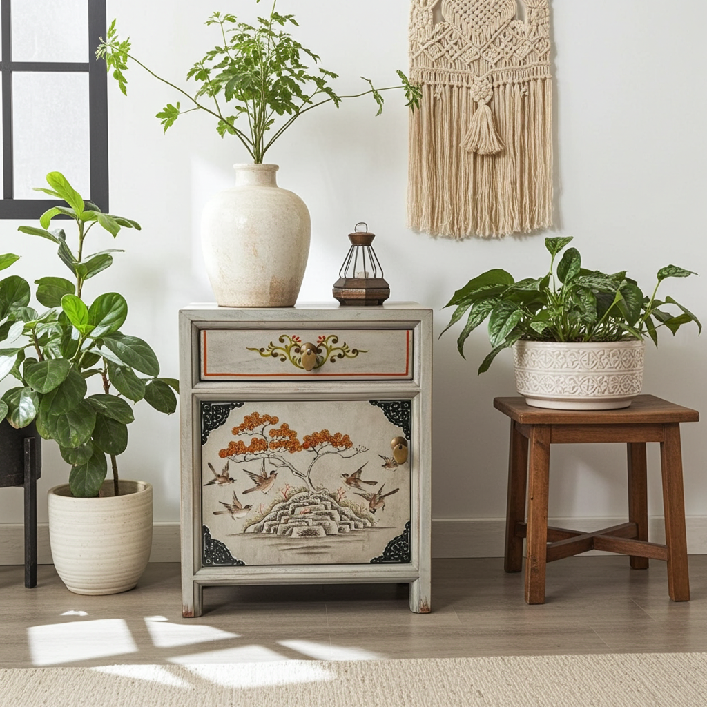 Vintage Asia Chinesisches Nachtkästchen Nachttisch "Vintagefog" - Art. 35191-12