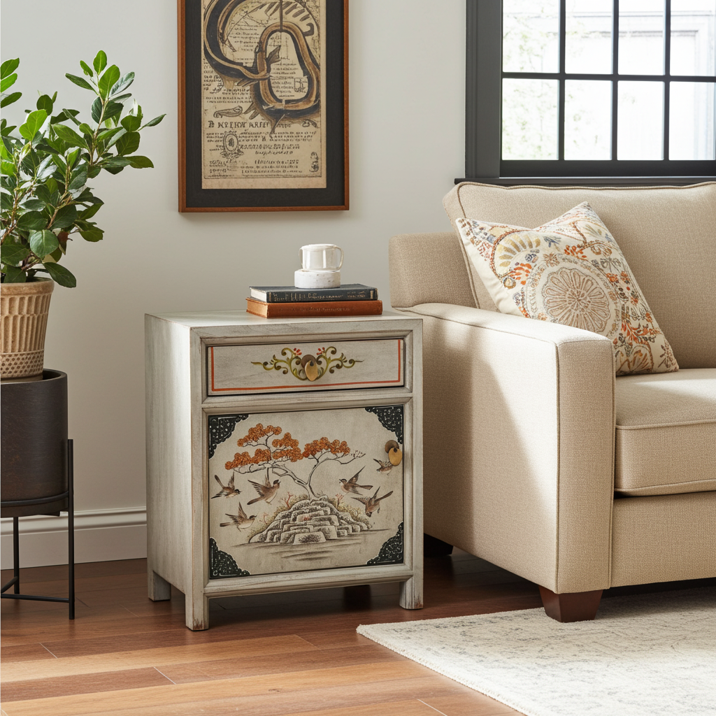 Vintage Asia Chinesisches Nachtkästchen Nachttisch "Vintagefog" - Art. 35191-12