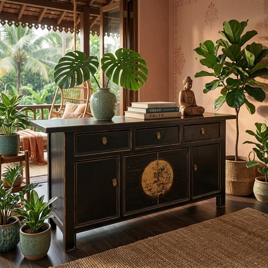 Vintage Asia Oriental Chest of Drawers Sideboard Cabinet "LesNoirs" - Art. 34372-9