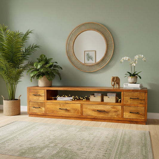 Vintage Asia Mangoholz Lowboard Kommode TV-Tisch - Art. Buff-Low