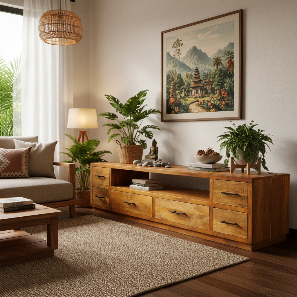 Vintage Asia Mangoholz Lowboard Kommode TV-Tisch - Art. Buff-Low