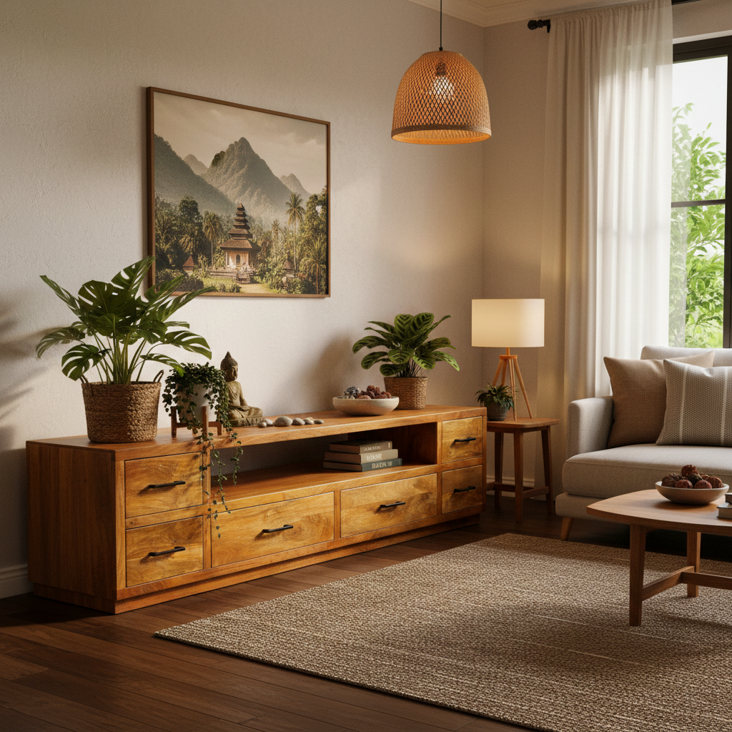 Vintage Asia Mangoholz Lowboard Kommode TV-Tisch - Art. Buff-Low