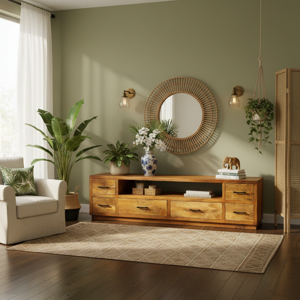 Vintage Asia Mangoholz Lowboard Kommode TV-Tisch - Art. Buff-Low