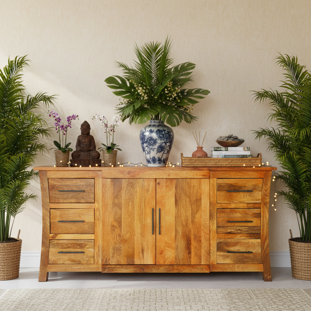 Vintage Asia Mangoholz Kommode Sideboard Regal - Art. SB2D6DRW