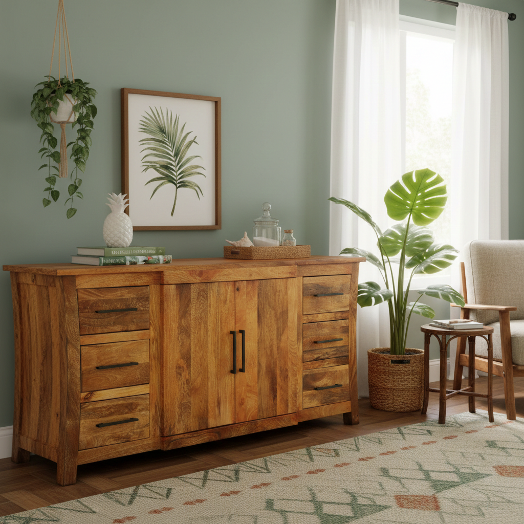 Vintage Asia Mangoholz Kommode Sideboard Regal - Art. SB2D6DRW